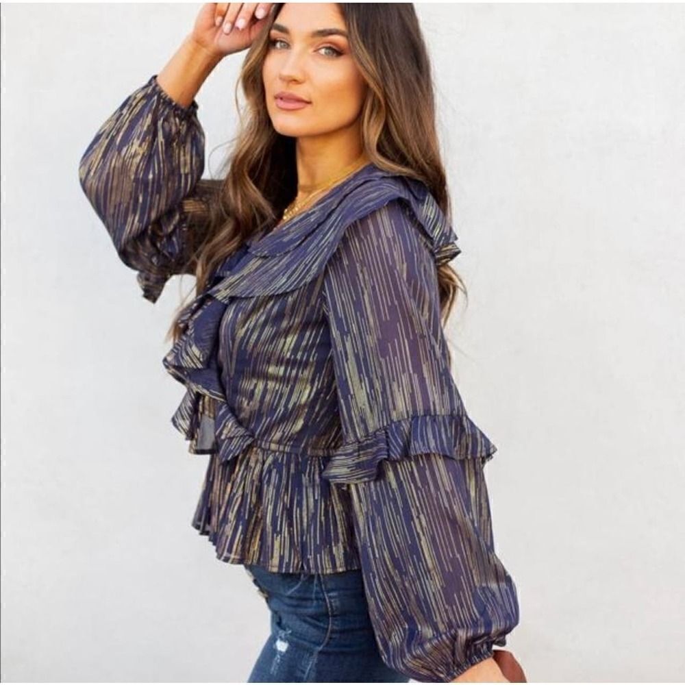 Vici Metallic Ruffled Blouse Size Medium